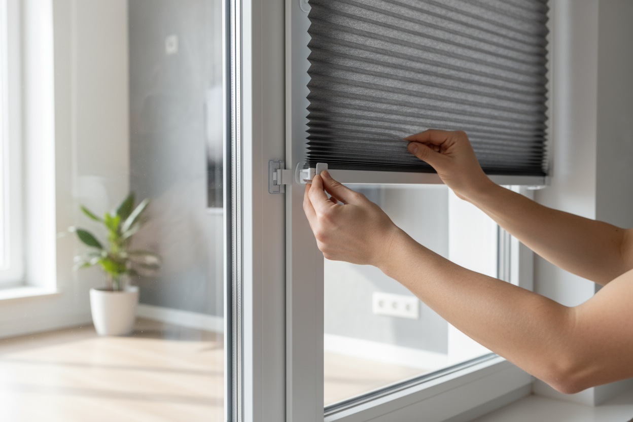 an image of a blind being fitted, no drilld